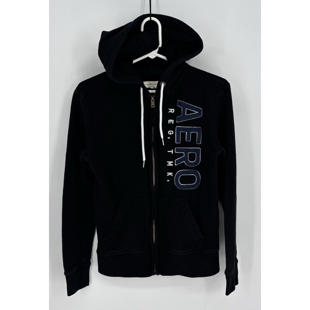 Aéropostale Full Zip Hoodie XS Black Spell Logo Womens Cotton Blend Sweatshirt